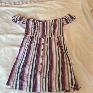 Stripe Off the Shoulder Mini Dress